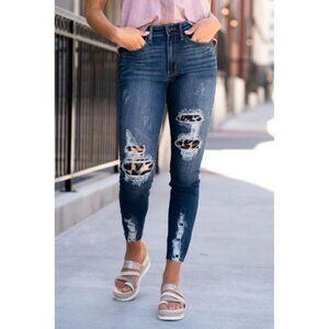 Judy Blue Jeans Women Size 30 Patchwork Skinny Fit Stretch Denim Distressed Dark